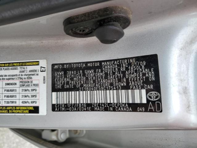 Photo 10 from auction – 2009 TOYOTA COROLLA BA with VIN 2T1BU40E59C175413