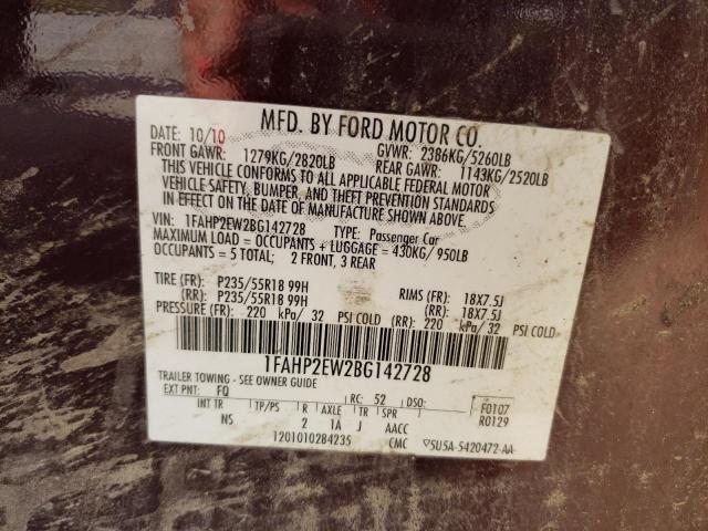 Photo 10 from auction – 2011 FORD TAURUS SEL with VIN 1FAHP2EW2BG142728