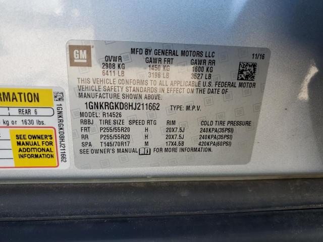 Photo 10 from auction – 2017 CHEVROLET TRAVERSE L with VIN 1GNKRGKD8HJ211662
