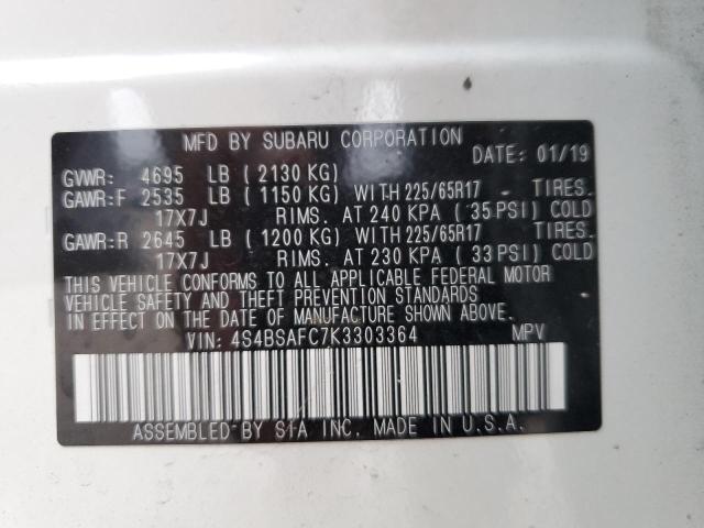 Photo 10 from auction – 2019 SUBARU OUTBACK 2. with VIN 4S4BSAFC7K3303364
