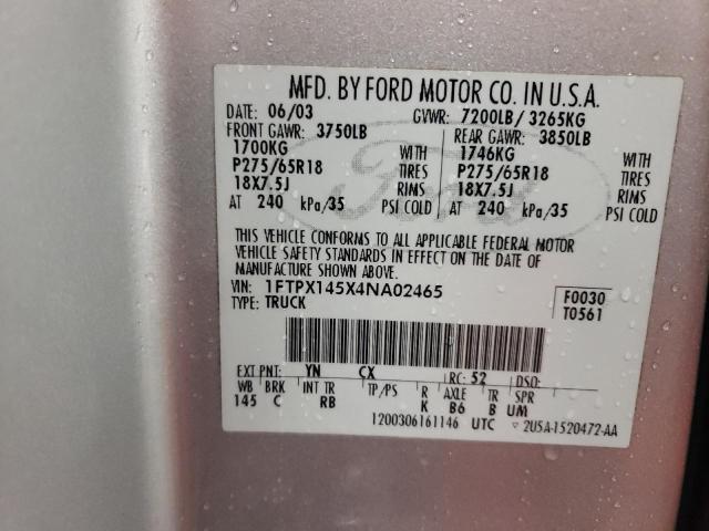 Photo 10 from auction – 2004 FORD F150 with VIN 1FTPX145X4NA02465