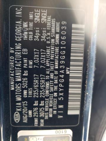 Photo 10 from auction – 2016 KIA SORENTO LX with VIN 5XYPG4A39GG106039