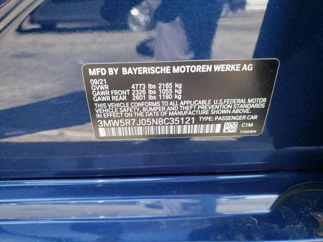 Photo 10 from auction – 2022 BMW 330XI with VIN 3MW5R7J05N8C35121