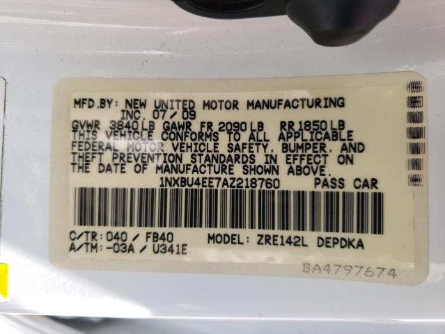 Photo 10 from auction – 2010 TOYOTA COROLLA BA with VIN 1NXBU4EE7AZ218760