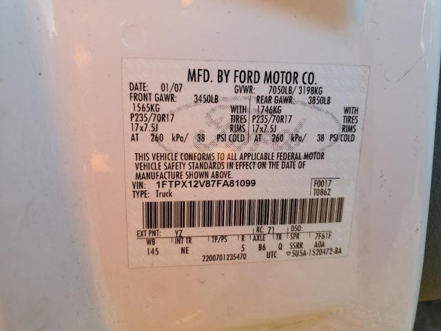 Photo 10 from auction – 2007 FORD F150 with VIN 1FTPX12V87FA81099