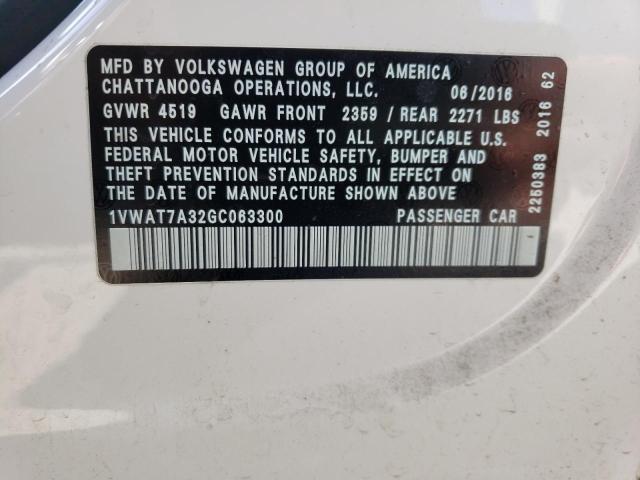 Photo 10 from auction – 2016 VOLKSWAGEN PASSAT S with VIN 1VWAT7A32GC063300