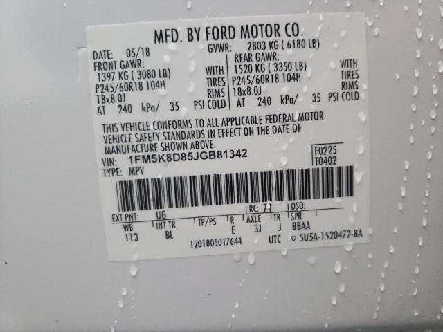 Photo 10 from auction – 2018 FORD EXPLORER X with VIN 1FM5K8D85JGB81342
