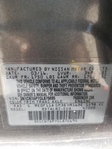 Photo 10 from auction – 2016 NISSAN VERSA S with VIN 3N1CN7AP7GL876695