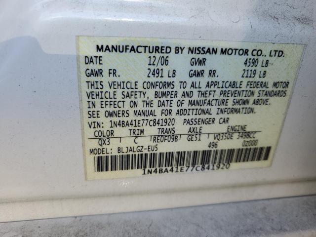 Photo 10 from auction – 2007 NISSAN MAXIMA SE with VIN 1N4BA41E77C841920