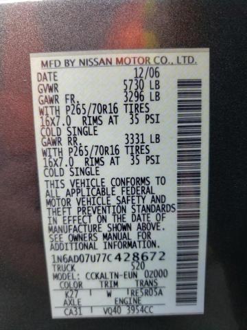 Photo 10 from auction – 2007 NISSAN FRONTIER C with VIN 1N6AD07U77C428672