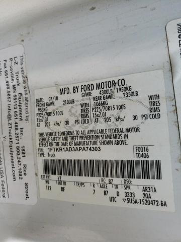 Photo 10 from auction – 2010 FORD RANGER with VIN 1FTKR1AD3APA74303