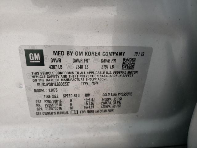 Photo 10 from auction – 2020 CHEVROLET TRAX 1LT with VIN KL7CJPSB1LB036237