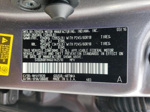 Photo 10 from auction – 2016 TOYOTA HIGHLANDER with VIN 5TDZKRFH4GS142510