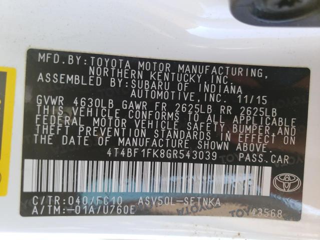 Photo 10 from auction – 2016 TOYOTA CAMRY LE with VIN 4T4BF1FK8GR543039