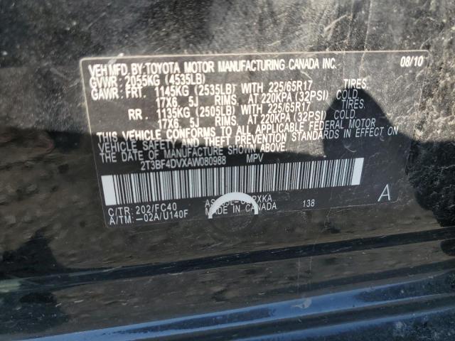 Photo 10 from auction – 2010 TOYOTA RAV4 with VIN 2T3BF4DVXAW080988