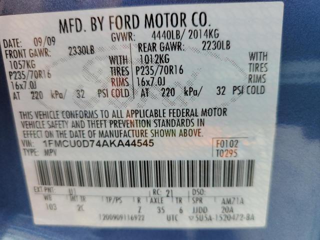 Photo 10 from auction – 2010 FORD ESCAPE XLT with VIN 1FMCU0D74AKA44545
