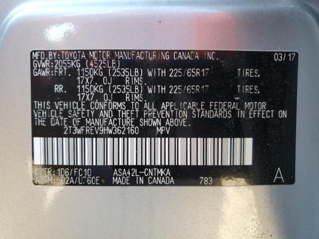Photo 10 from auction – 2017 TOYOTA RAV4 XLE with VIN 2T3WFREV9HW362160