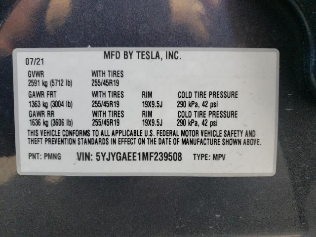 Photo 10 from auction – 2021 TESLA MODEL Y with VIN 5YJYGAEE1MF239508