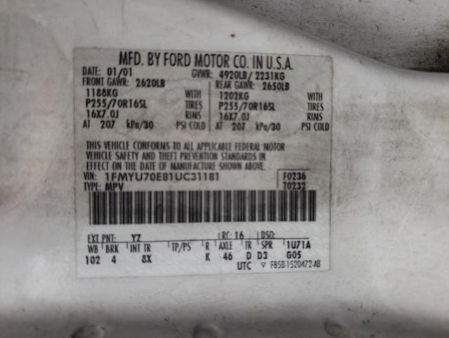 Photo 10 from auction – 2001 FORD EXPLORER S with VIN 1FMYU70E81UC31181