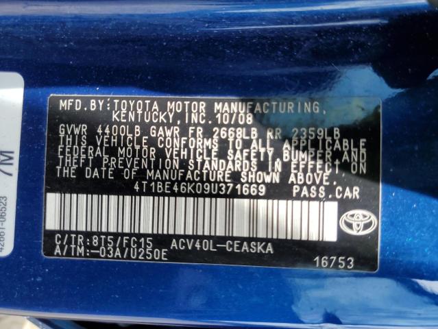Photo 10 from auction – 2009 TOYOTA CAMRY BASE with VIN 4T1BE46K09U371669