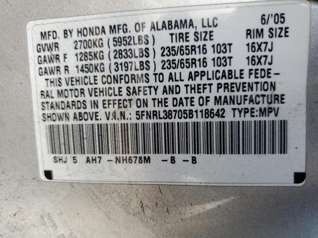 Photo 10 from auction – 2005 HONDA ODYSSEY EX with VIN 5FNRL38705B118642