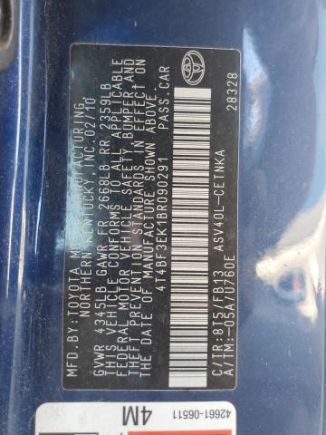 Photo 10 from auction – 2011 TOYOTA CAMRY BASE with VIN 4T4BF3EK1BR090291