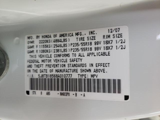 Photo 10 from auction – 2008 ACURA RDX TECHNO with VIN 5J8TB18568A010777