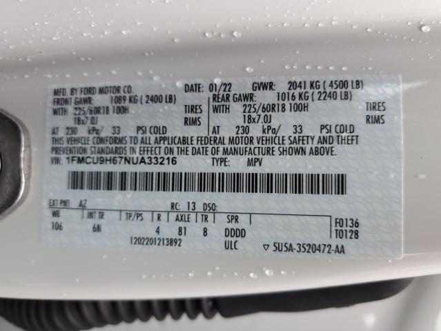 Photo 10 from auction – 2022 FORD ESCAPE SEL with VIN 1FMCU9H67NUA33216