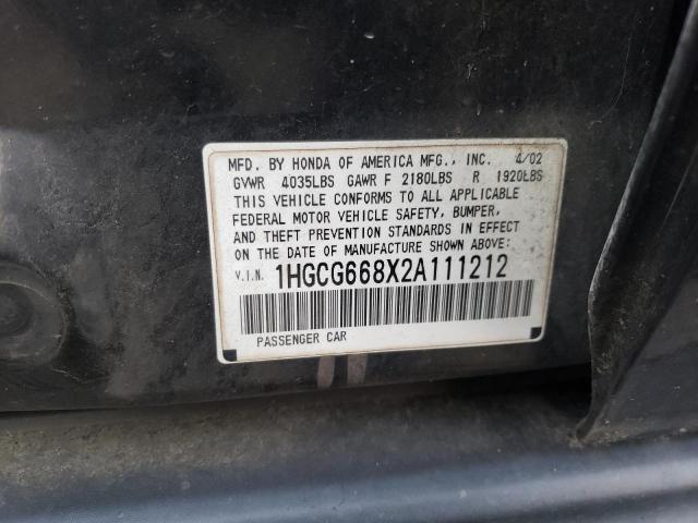 Photo 10 from auction – 2002 HONDA ACCORD EX with VIN 1HGCG668X2A111212