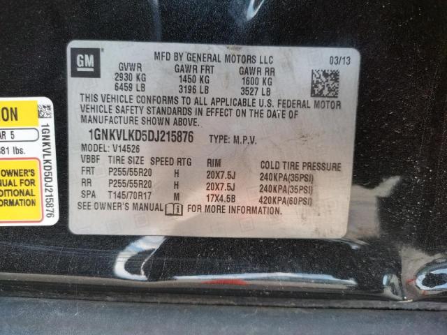 Photo 10 from auction – 2013 CHEVROLET TRAVERSE L with VIN 1GNKVLKD5DJ215876