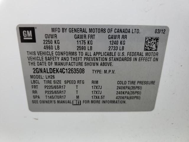 Photo 10 from auction – 2012 CHEVROLET EQUINOX LT with VIN 2GNALDEK4C1263508