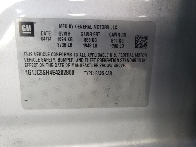 Photo 10 from auction – 2014 CHEVROLET SONIC LT with VIN 1G1JC5SH4E4202800