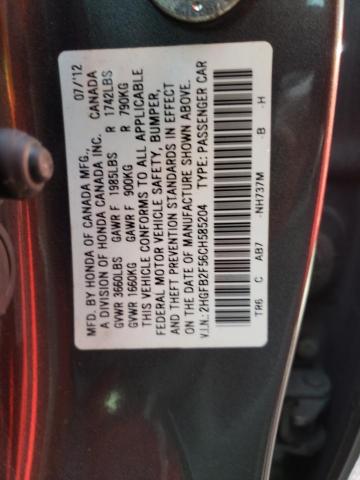 Photo 10 from auction – 2012 HONDA CIVIC LX with VIN 2HGFB2F56CH585204