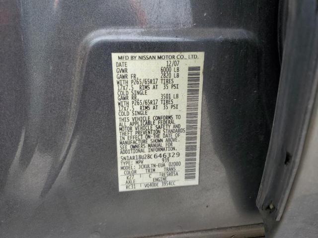 Photo 10 from auction – 2008 NISSAN PATHFINDER with VIN 5N1AR18U28C646329