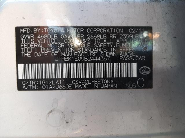Photo 10 from auction – 2011 LEXUS ES 350 with VIN JTHBK1EG9B2444367