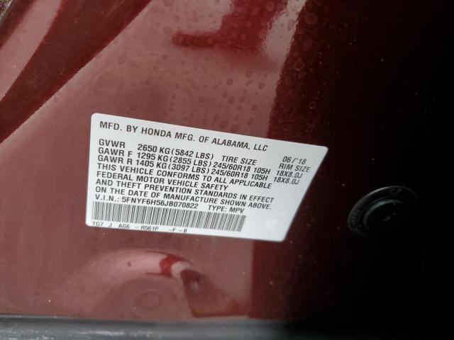 Photo 10 from auction – 2018 HONDA PILOT EXL with VIN 5FNYF6H56JB070822