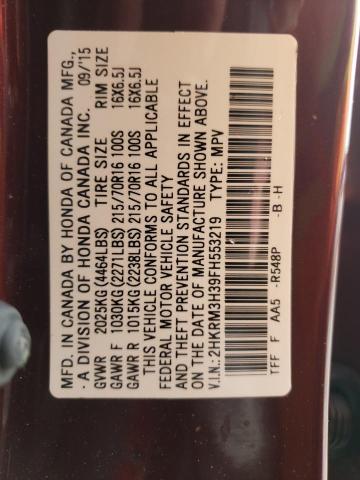 Photo 10 from auction – 2015 HONDA CR-V LX with VIN 2HKRM3H39FH553219