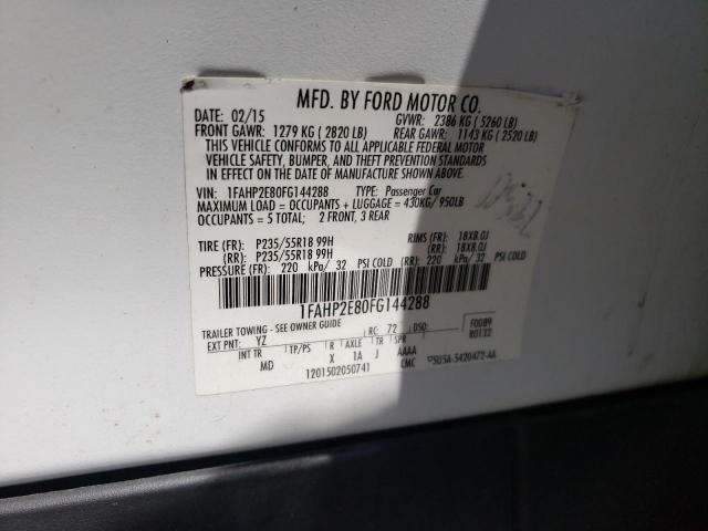 Photo 10 from auction – 2015 FORD TAURUS SEL with VIN 1FAHP2E80FG144288