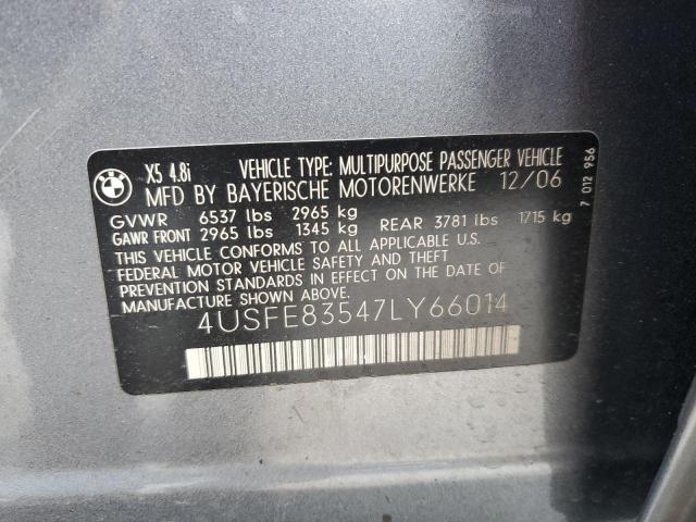Photo 10 from auction – 2007 BMW X5 4.8I with VIN 4USFE83547LY66014
