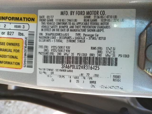 Photo 10 from auction – 2017 FORD FUSION SE with VIN 3FA6P0LU2HR316425