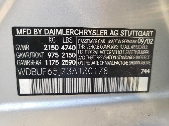 Photo 10 from auction – 2003 MERCEDES-BENZ E 320 with VIN WDBUF65J73A130178