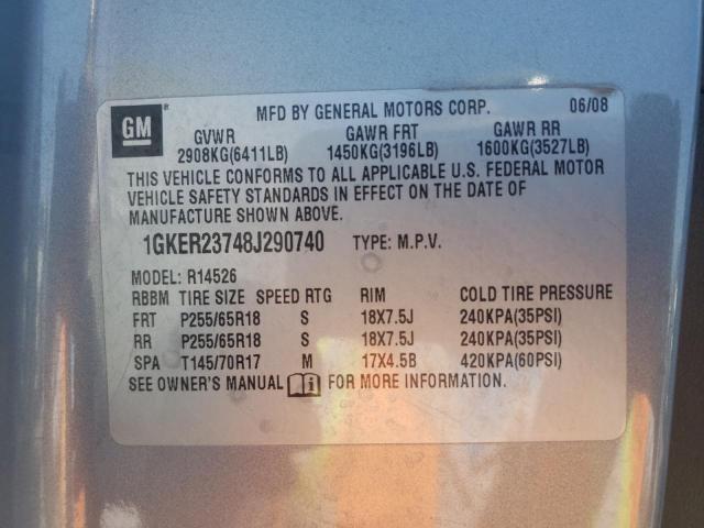 Photo 10 from auction – 2008 GMC ACADIA SLT with VIN 1GKER23748J290740