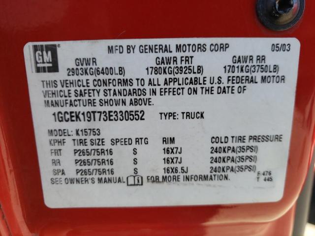 Photo 10 from auction – 2003 CHEVROLET SILVERADO with VIN 1GCEK19T73E330552