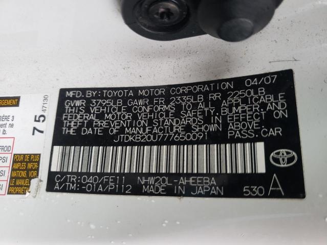 Photo 10 from auction – 2007 TOYOTA PRIUS with VIN JTDKB20U777650091