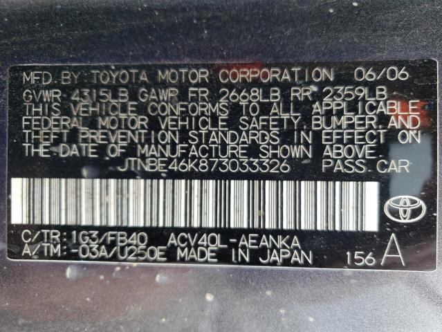 Photo 10 from auction – 2007 TOYOTA CAMRY CE with VIN JTNBE46K873033326