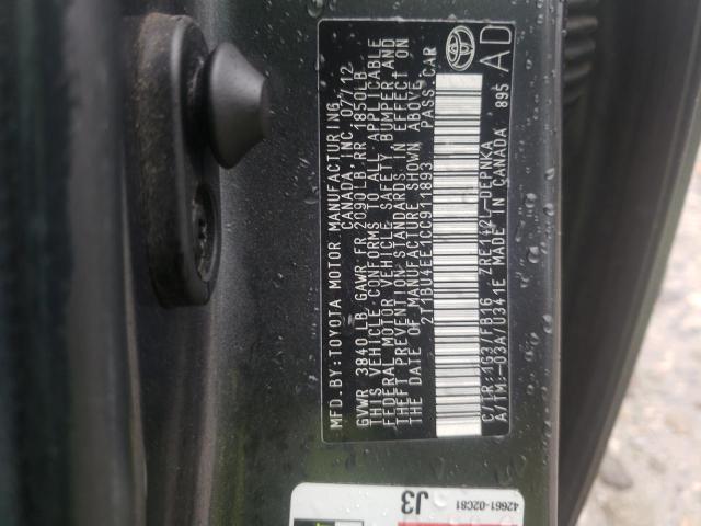 Photo 10 from auction – 2012 TOYOTA COROLLA BA with VIN 2T1BU4EE1CC911893