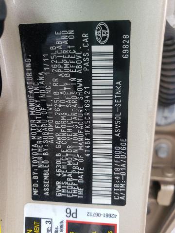 Photo 10 from auction – 2012 TOYOTA CAMRY BASE with VIN 4T4BF1FK5CR169421