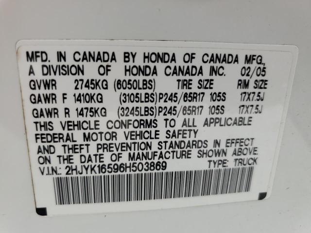Photo 10 from auction – 2006 HONDA RIDGELINE with VIN 2HJYK16596H503869