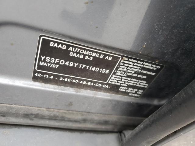 Photo 10 from auction – 2007 SAAB 9-3 2.0T with VIN YS3FD49Y171140196
