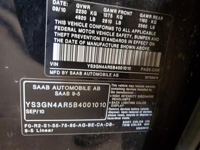 Photo 10 from auction – 2011 SAAB 9-5 TURBO with VIN YS3GN4AR5B4001010